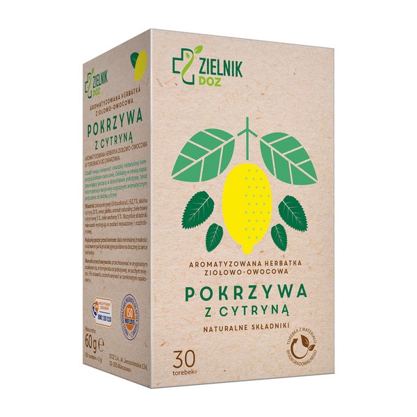 ZIELNIK DOZ Pokrzywa z cytryną, aromatyzowana herbatka ziołowo-owocowa, 2g x 30 szt.