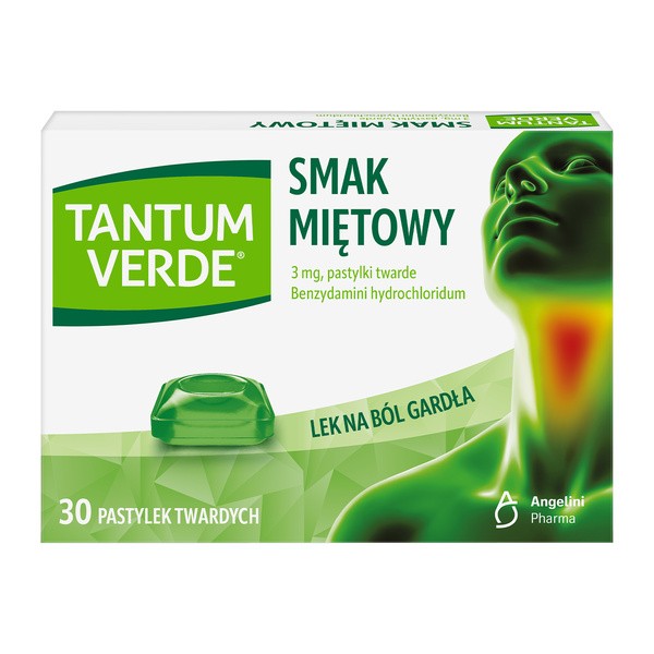 Tantum Verde smak miętowy, 3 mg, pastylki twarde, 30 szt.
