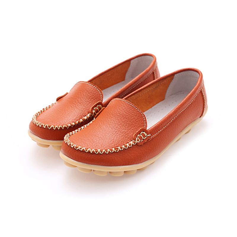 Hot Sale Genuine Leather Women Shoes Fashion Lace up Casual Flat Shoes Peas Non Slip Outdoor Shoes Plus Size 34 44