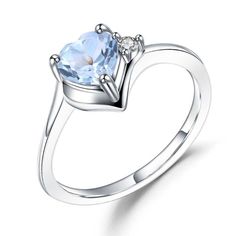 balet stale 925 srebro obraczki 0.95Ct naturalne niebo niebieski topaz romantyczne serce piersci dla kobiet bizuterii
