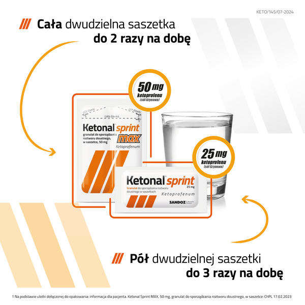 Ketonal Sprint Max, 50 mg, granulat do sporządzania roztworu doustnego, 12 saszetek