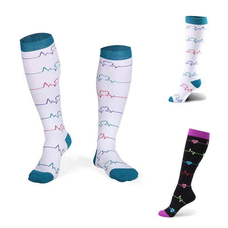Unisex Fun Compression Socks Men Women Nylon Yarn Outdoor Sports High Long Tube Stockings Running Socks Happy Colorful Marathon