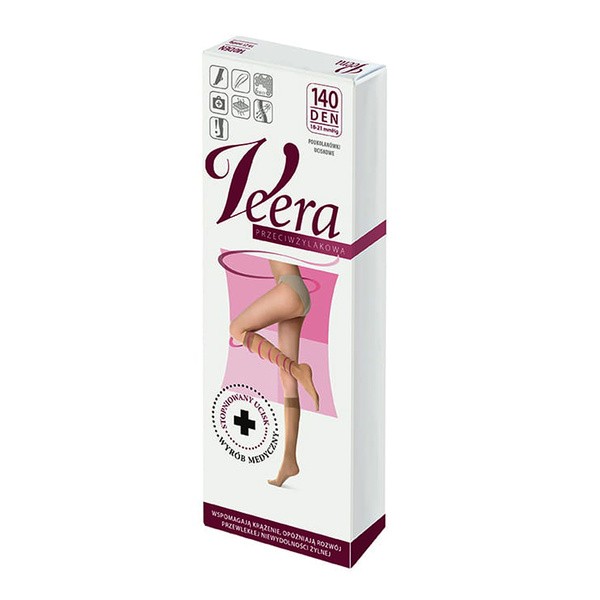 Veera, Przeciwżylakowa, podkolanówki, otwarte palce, 140 DEN, solei, rozmiar 3/4 (39-41)