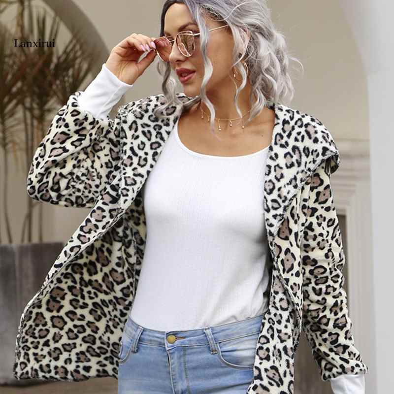 Classic Sexy Women Leopard Jacket Top Vintage Hood Warm Casual Winter Cardigan Long Sleeve Autumn Soft Coat Clothes Outwear