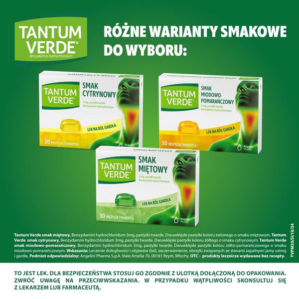 Tantum Verde smak miętowy, 3 mg, pastylki twarde, 30 szt.