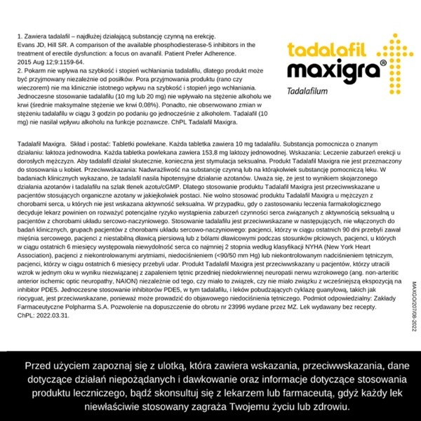 Tadalafil Maxigra, 10 mg, tabletki powlekane, 2 szt.