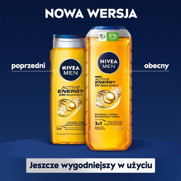 Nivea For Men, żel pod prysznic, Active Energy, 500 ml