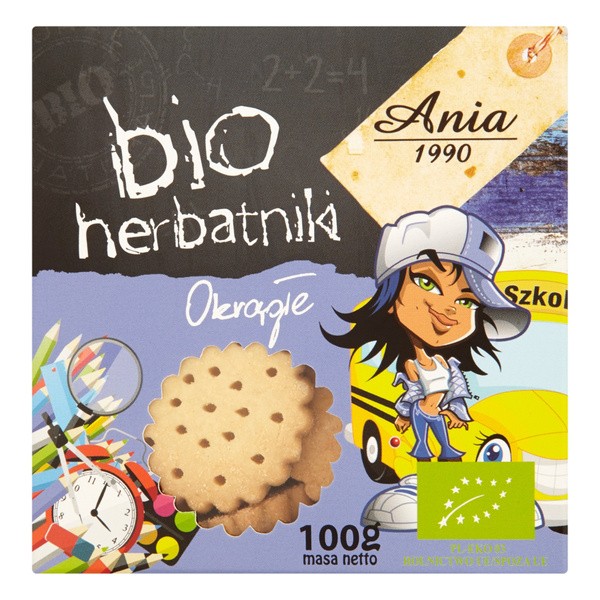 Ania, herbatniki szkolne okrągłe BIO, 100 g