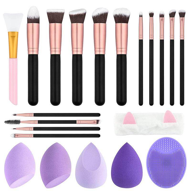 Conjunto de Pincéis de Maquiagem LighSele, 14 Pincéis de Maquiagem com 4 Esponjas de Maquiagem, 1 Faixa de Cabelo, 1 Pincel Facial, Conjunto Profissional de Pincéis para Base, Pó, Sombra e Corretivo, Dourado Rosé