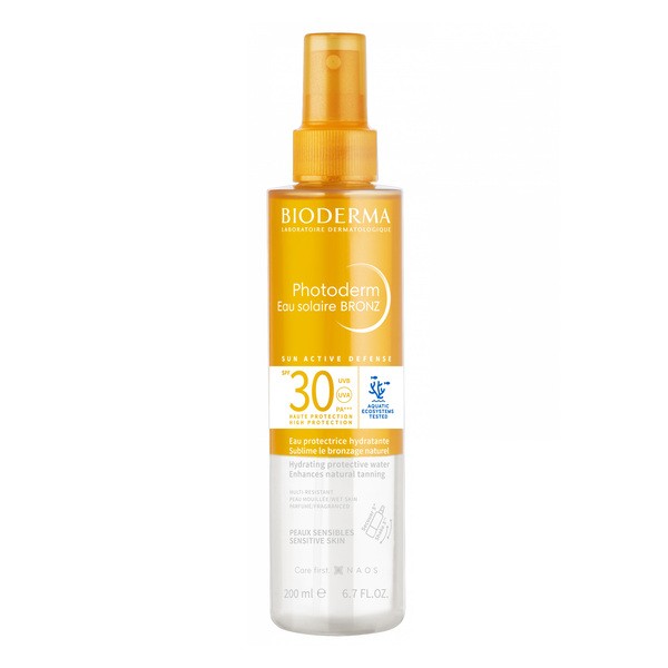 Bioderma Photoderm Eau Solaire Bronz, nawilżająca dwufazowa woda SPF 30, 200 ml
