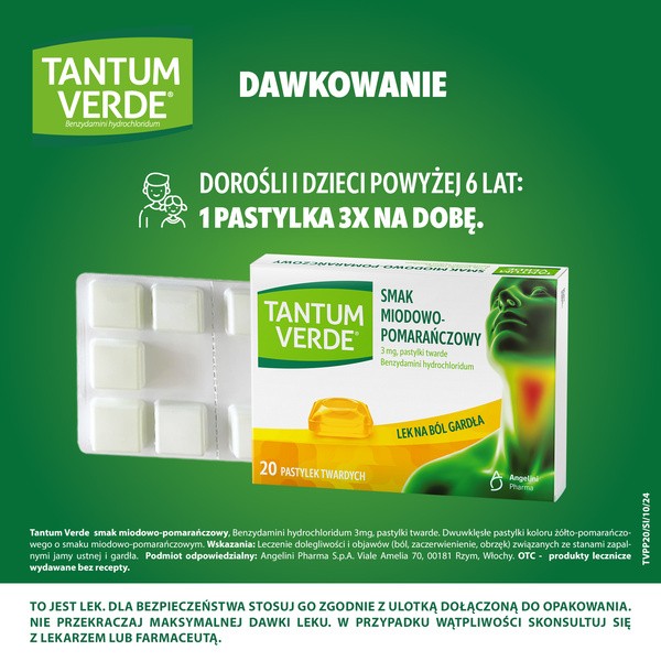 Tantum Verde smak miodowo-pomarańczowy, 3 mg, pastylki twarde, 20 szt.