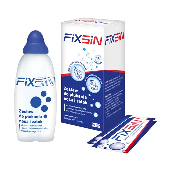 Fixsin, zestaw do płukania nosa, zatok, 1 butelka (240 ml) + 15 saszetek