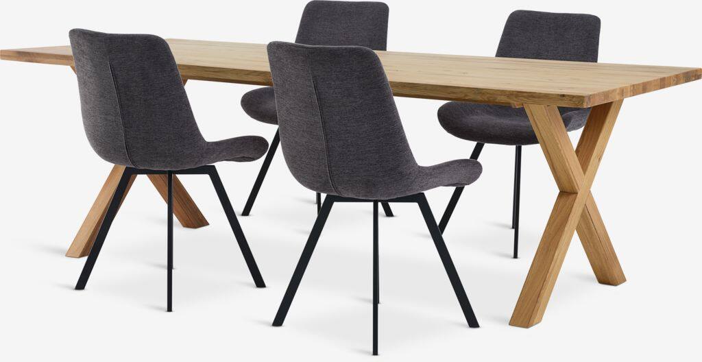 GRIBSKOV HYGUM GRIBSKOV L230 egetræsbord 4 HYGUM grå stol