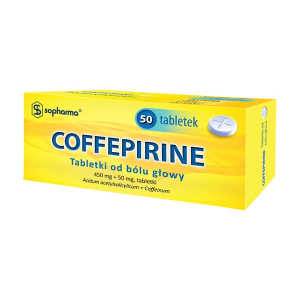 Coffepirine Tabletki od bólu głowy, 450 mg + 50 mg, tabletki, 50 szt.
