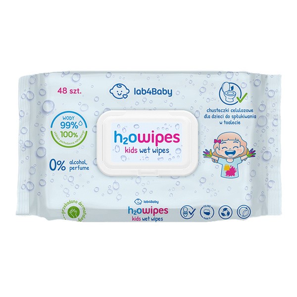 Lab4Baby, H2O Wet Wipes Kids, chusteczki celulozowe dla dzieci, 48 szt
