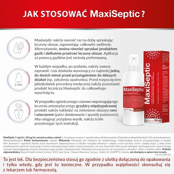 Maxiseptic, 1 mg/ml + 20 mg/ml, aerozol na skórę, 250 ml