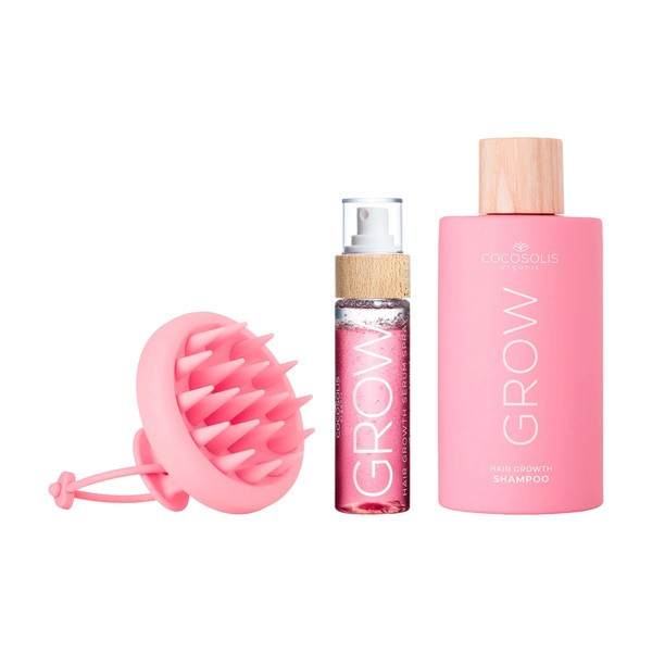 Zestaw Cocosolis GROW, szampon na porost włosów, 250 ml + serum na porost włosów, spray, 100 ml + stymulujący masażer do skóry głowy, 1 szt.