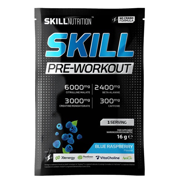 Skill Nutrition Pre-Workout, proszek, smak blue raspberry, 16 g
