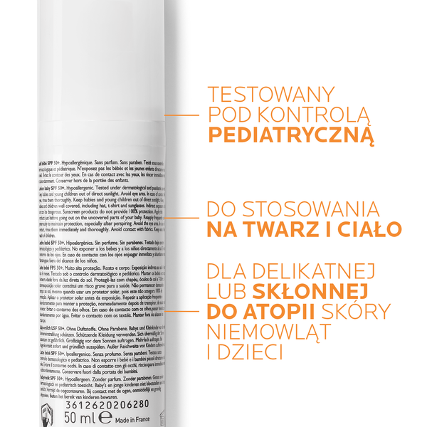 La Roche-Posay Anthelios Dermo-Pediatrics, ochronne mleczko do twarzy i ciała dla niemowląt i dzieci, SPF 50+, 50 ml