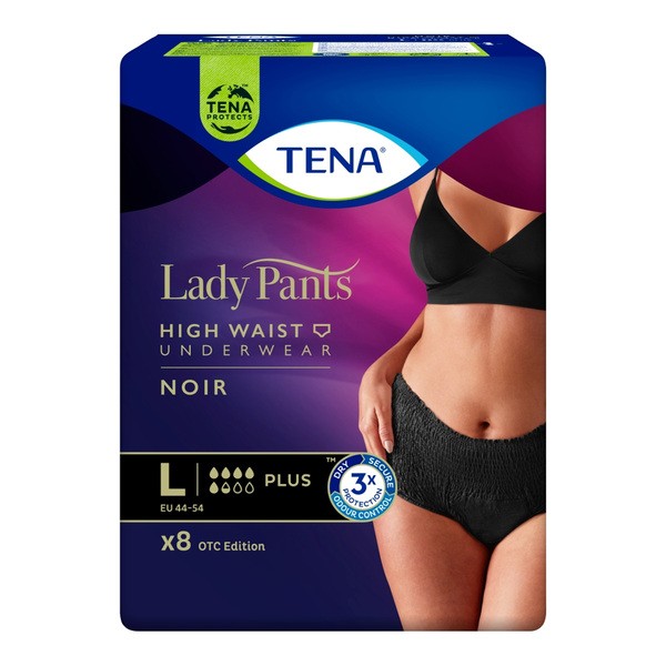 Majtki chłonne TENA Lady Pants Plus Noir OTC Edition, rozmiar L, 8 szt.