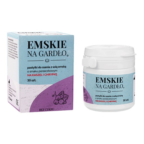 Emskie na gardło, pastylki do ssania z solą emską, smak porzeczkowy, 30 szt.