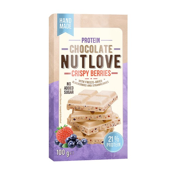 Allnutrition Nutlove Protein Chocolate Crispy Berries, biała czekolada z dodatkiem liofilizowanych jagód i truskawek, 100 g