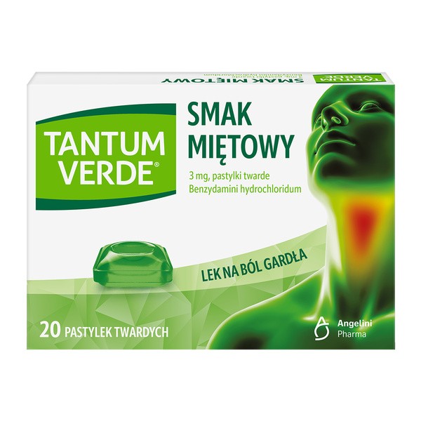 Tantum Verde smak miętowy, 3 mg, pastylki twarde, 20 szt.
