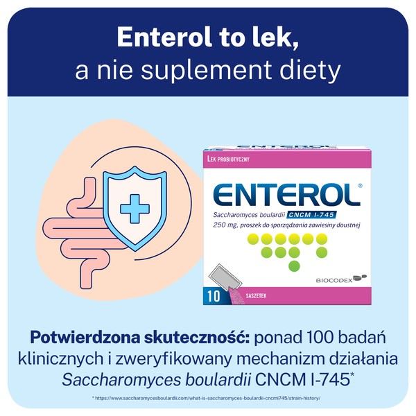 Enterol, 250 mg, proszek do sporządzania zawiesiny doustnej, 10 saszetek