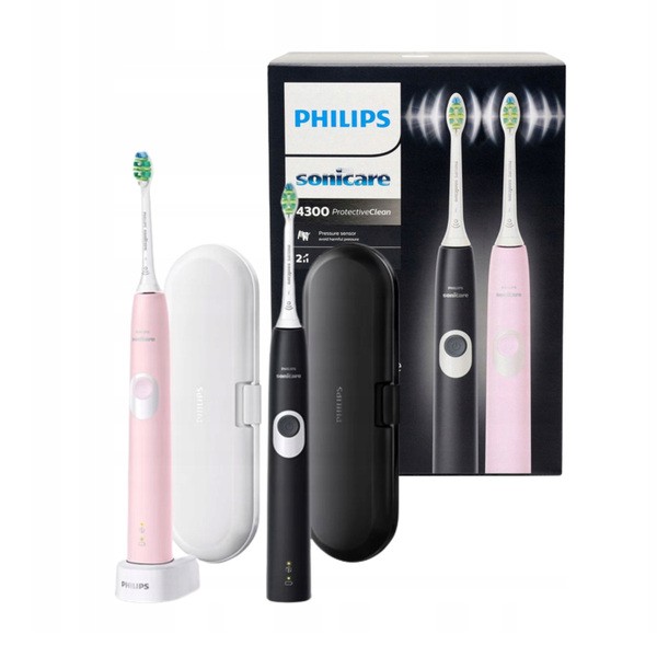 Philips Sonicare ProtectiveClean 4300 HX6800/35, zestaw szczoteczek sonicznych do zębów, różowa i czarna, 1 szt.