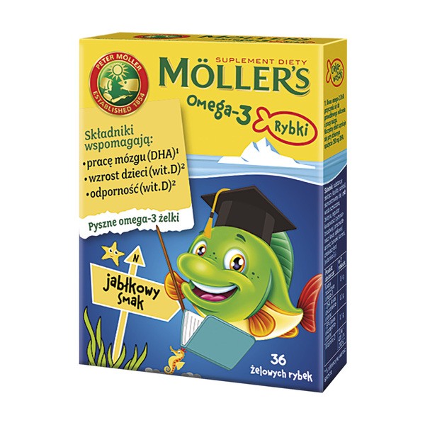 Mollers Omega-3 Rybki, żelki, smak jabłkowy, 36 szt.