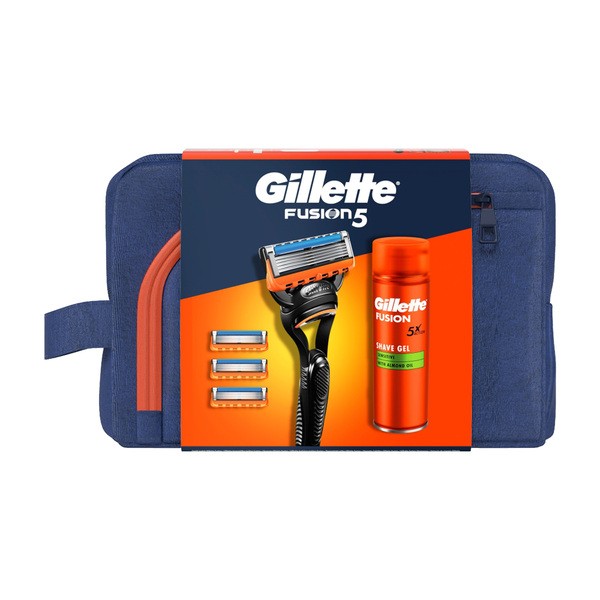 Zestaw Gillette, maszynka do golenia Fusion5 + ostrza, 3 szt.+ Fusion, żel do golenia dla skóry wrażliwej, 200 ml