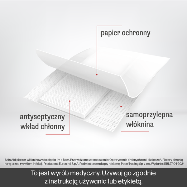 Skin Aid, plaster włókninowy do cięcia, 8 cm x 1 m, 1 szt.