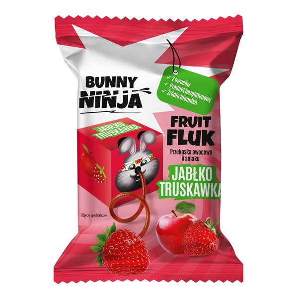 Bunny Ninja, Fruit Fluk, przekąska owocowa o smaku jabłko-truskawka, 15 g