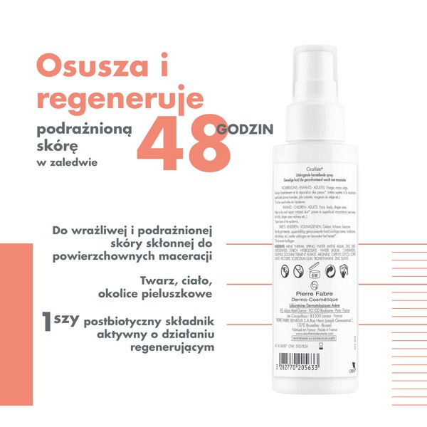 Avene Eau Thermale Cicalfate+, osuszający spray regenerujący, 100 ml