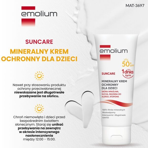 Emolium Suncare, mineralny krem ochronny, SPF 50+, 50 ml
