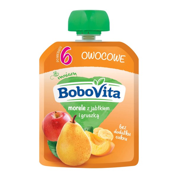 Zestaw 3 x BoboVita, morele z jabłkiem i gruszką, mus, 6 m+, 80 g