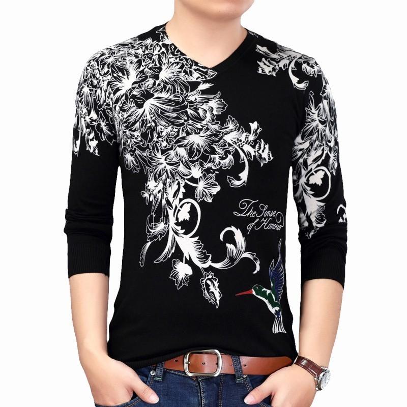 2019 Fashion Pullover Flora Printed Sweater Mens Erkek Kazak Pull Homme Hiver Slim Fit Pull Homme Sweater Mens Chompas Hombre
