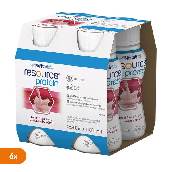 Zestaw 6 x Resource Protein, płyn o smaku owoców leśnych, 4 x 200 ml
