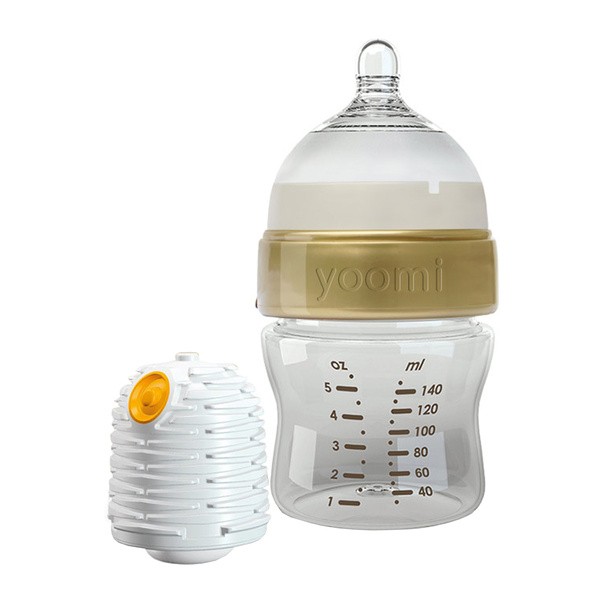 Yoomi, zestaw Gold, butelka 140 ml + podgrzewacz, 1 szt.