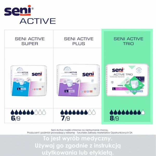Seni Active Trio, elastyczne majtki chłonne, rozmiar L, 10 szt.