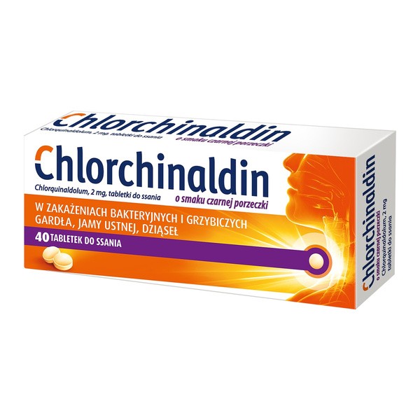 Chlorchinaldin, 2 mg, tabletki do ssania o smaku czarnej porzeczki, 40 szt.