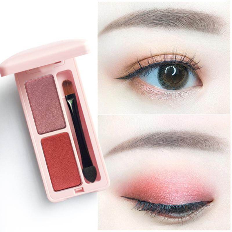 2-kleuren Draagbaar Oogschaduwpalet – Mini-palet met Parelmoer en Matte Pigmenten + Oogschaduwkwastje