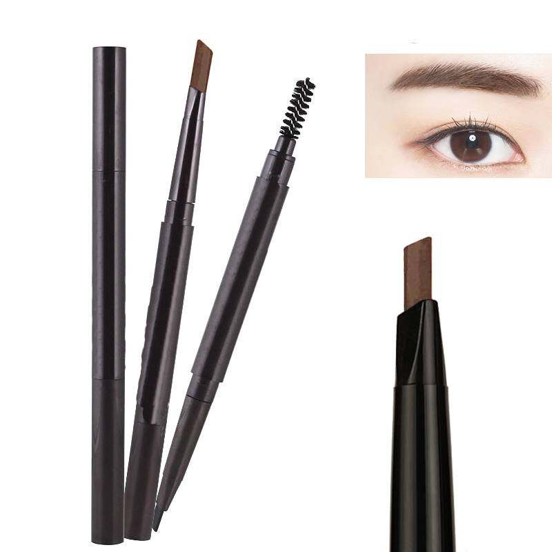 Matita per sopracciglia automatica a doppia punta, 5 colori, effetto naturale, impermeabile, a lunga durata, facile da usare, con pennellino.