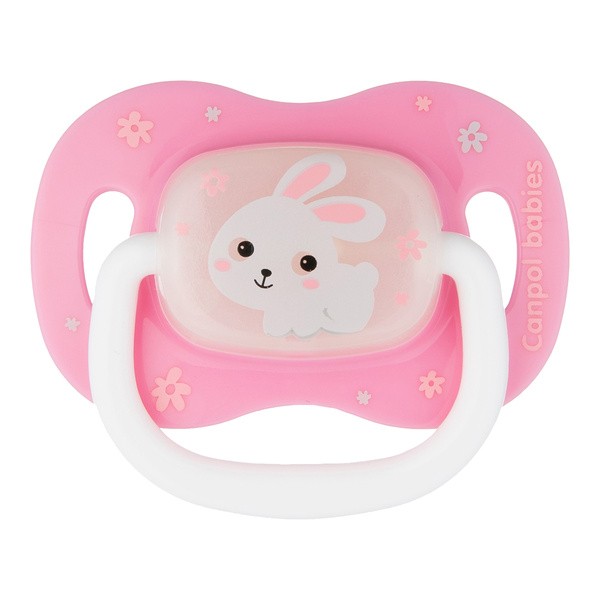 Canpol Babies, smoczek silikonowy symetryczny, Bunny&Company, różowy, 18 m+, 1 szt.