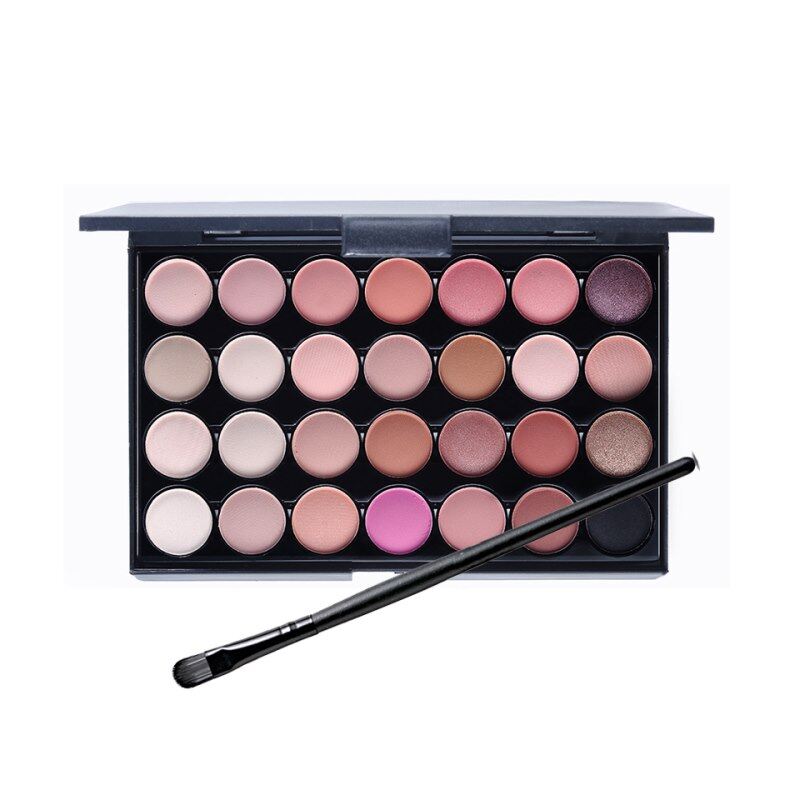 Paleta de 28 sombras de ojos de efecto duradero: polvos sedosos, tonos mate y ahumados (smoky); set de belleza y cosmética profesional