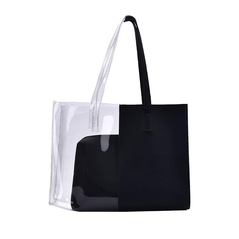 Sommer Nye Gjennomsiktige Tote Vesker For KVINNER PU + PVC Søm Håndveske Dame Strand Handleveske Femme Gjennomsiktig Veske Ravel Vesker