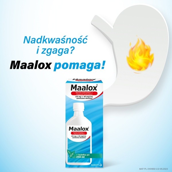 Maalox, (35 mg+40mg)/ml, zawiesina doustna, 250 ml