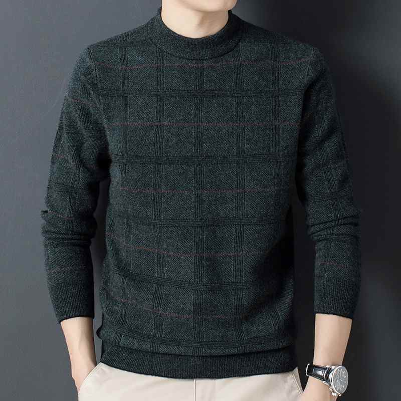 Gruby męski sweter w kratę z okrągłym dekoltem, na jesień i zimę, nowy, ciepły sweter kaszmirowy, modny, casualowy sweter.