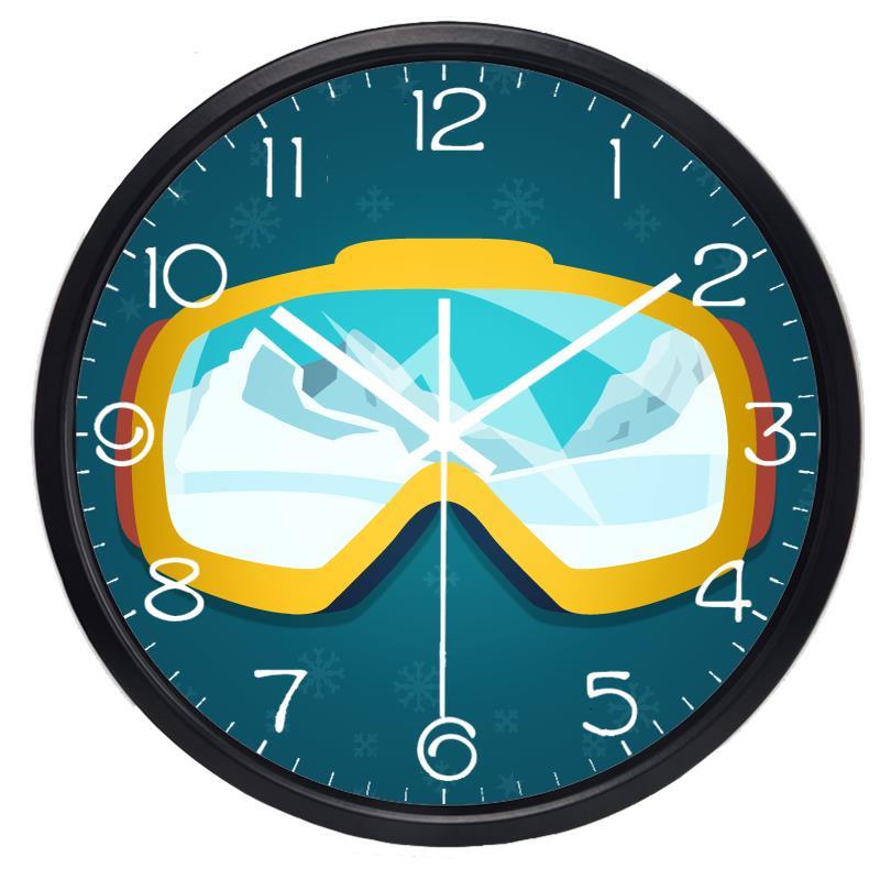 Creatieve cartoon skibril wandklok, trendy ronde oversized binnen- en buitenklok met een persoonlijk tintje, superstil.