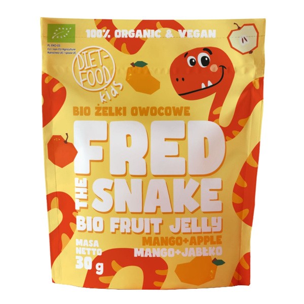 Diet-Food, Bio Żelki Owocowe Fred The Snake, Mango i Jabłko, 30 g